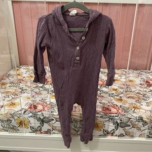 Kate Quinn long sleeve hooded jumpsuit | plumwood | melange rib - 18-24m